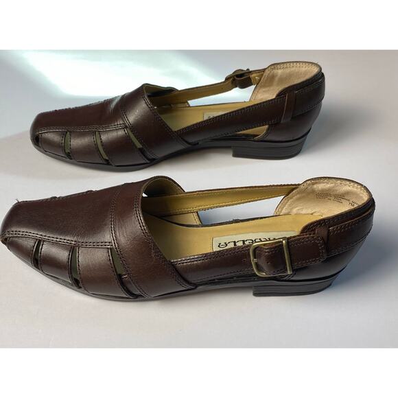 Marbella Brown Leather Open Weave Cut-Out Side Buckle Loafers Women's Size 7 - Picture 2 of 8